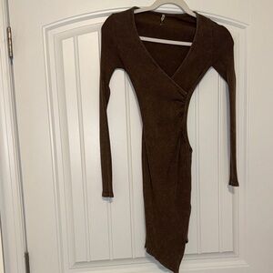 Elegant Brown Long Sleeve Dress